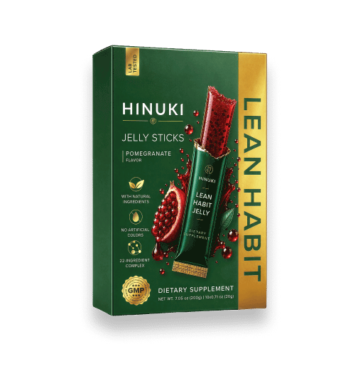 Hinuki 1 pack — groene Lean Habit doos met 10 granaatappel-jelly sticks