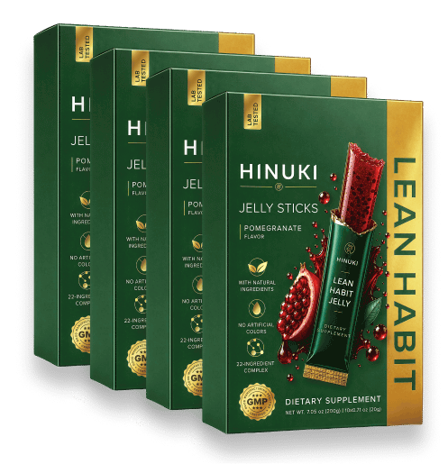 Hinuki bundel van 4 packs — vier groene Lean Habit jelly stick-dozen, populairste